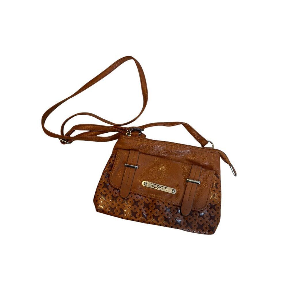 Brown Rosetti Faux Leather Crossbody Bag With Cut-Out Design & Adjustable Strap